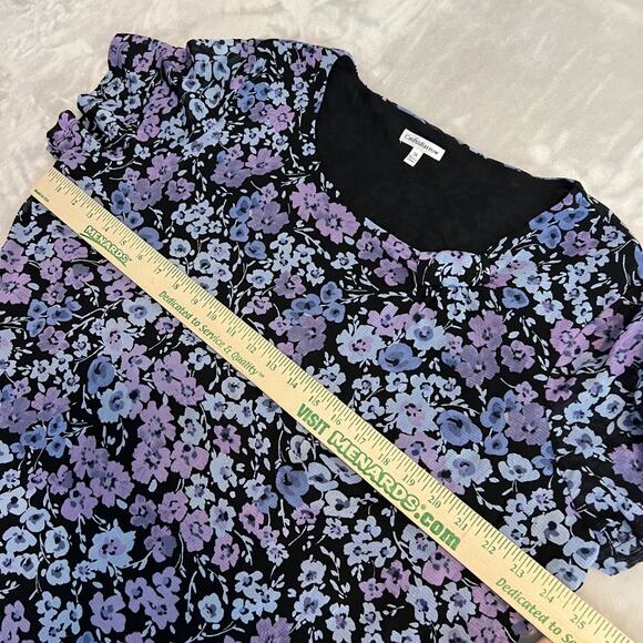 Croft Barrow Top Womens 3X Blue Floral Mesh Overlay Cottagecore Boho Y2K Fairy - Picture 5 of 10